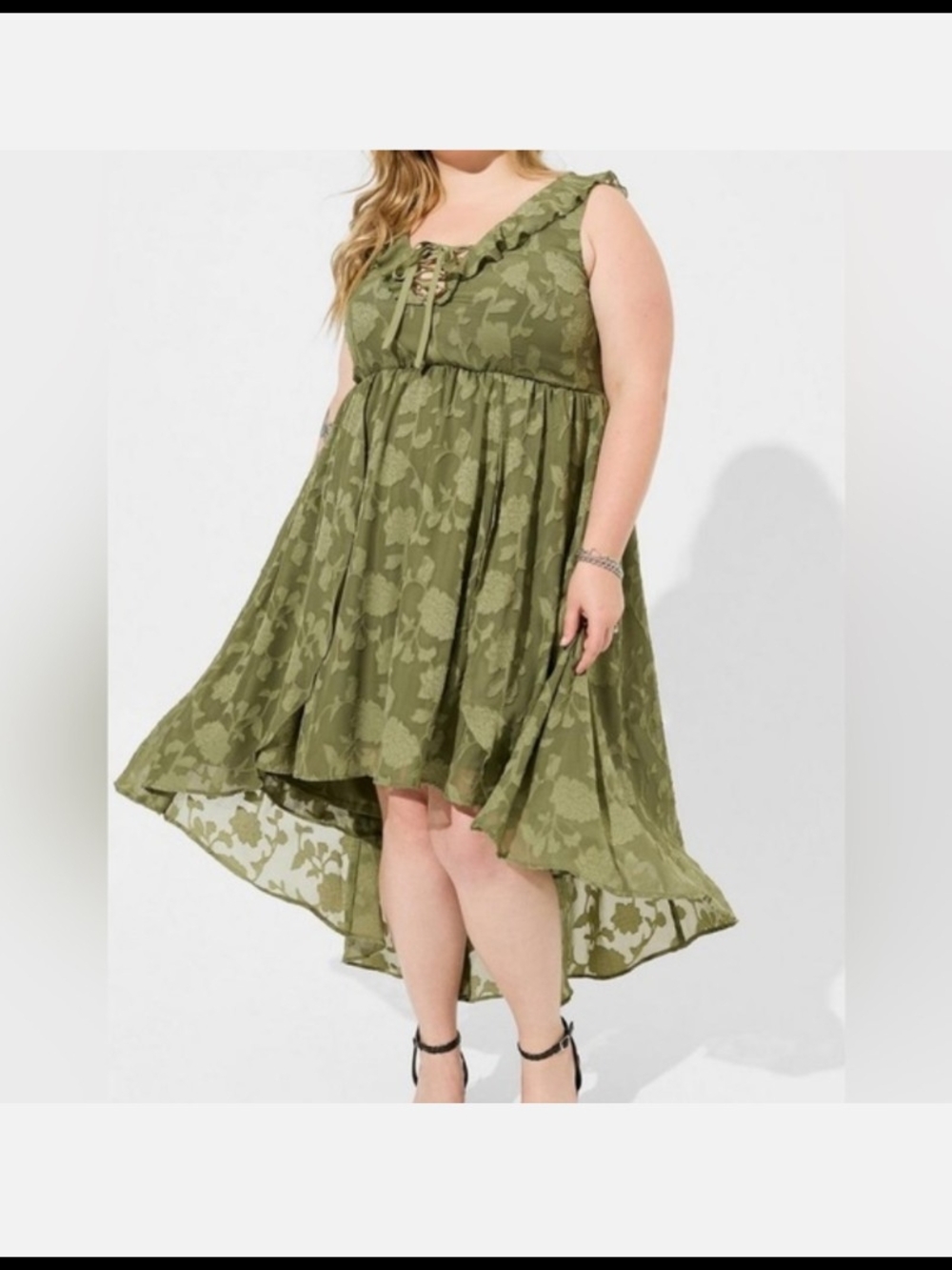 Torrid Festi Olive Green High-Low Lace-Up Sundress